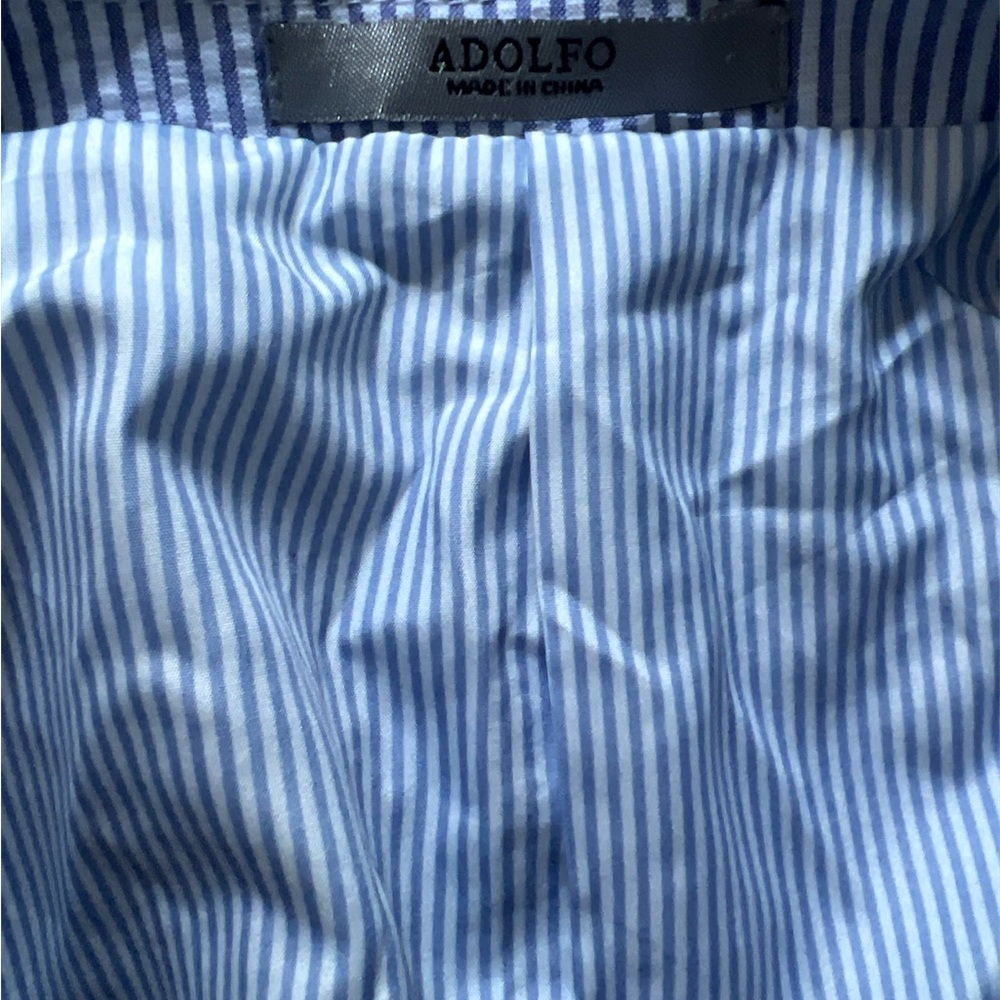 Adolfo 48R × 43W Seersucker 2 Piece Suit Blue Stripe
100% Cotton EUC - Picture 6 of 10